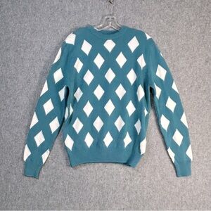 Bogey Boys Men’s S Teal/White Argyle Diamond Knit Pullover Sweater Golf Casual